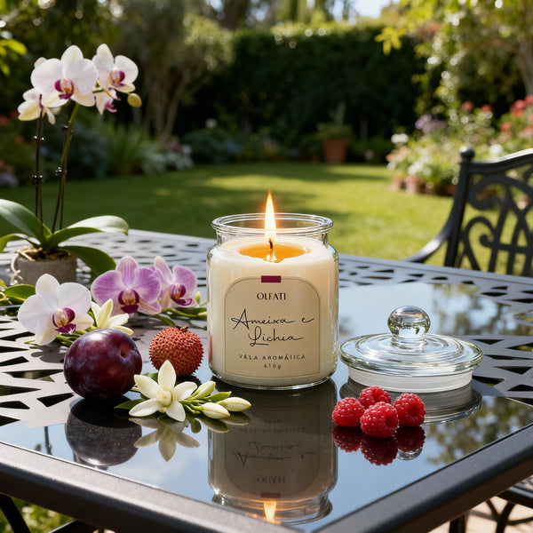Vela  Aromática 610g - Ameixa e Lichia - Olfati Candle