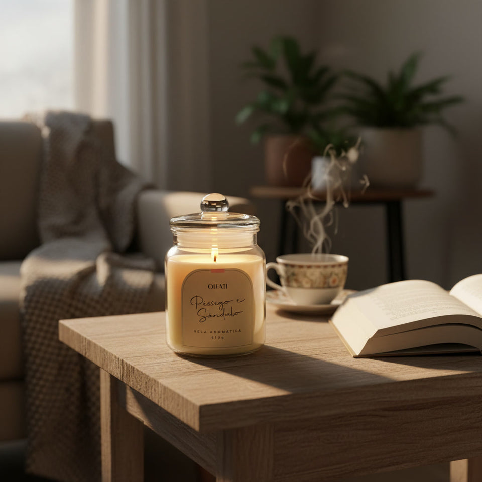 Vela Aromática 610g - Pêssego e Sândalo - Olfati Candle