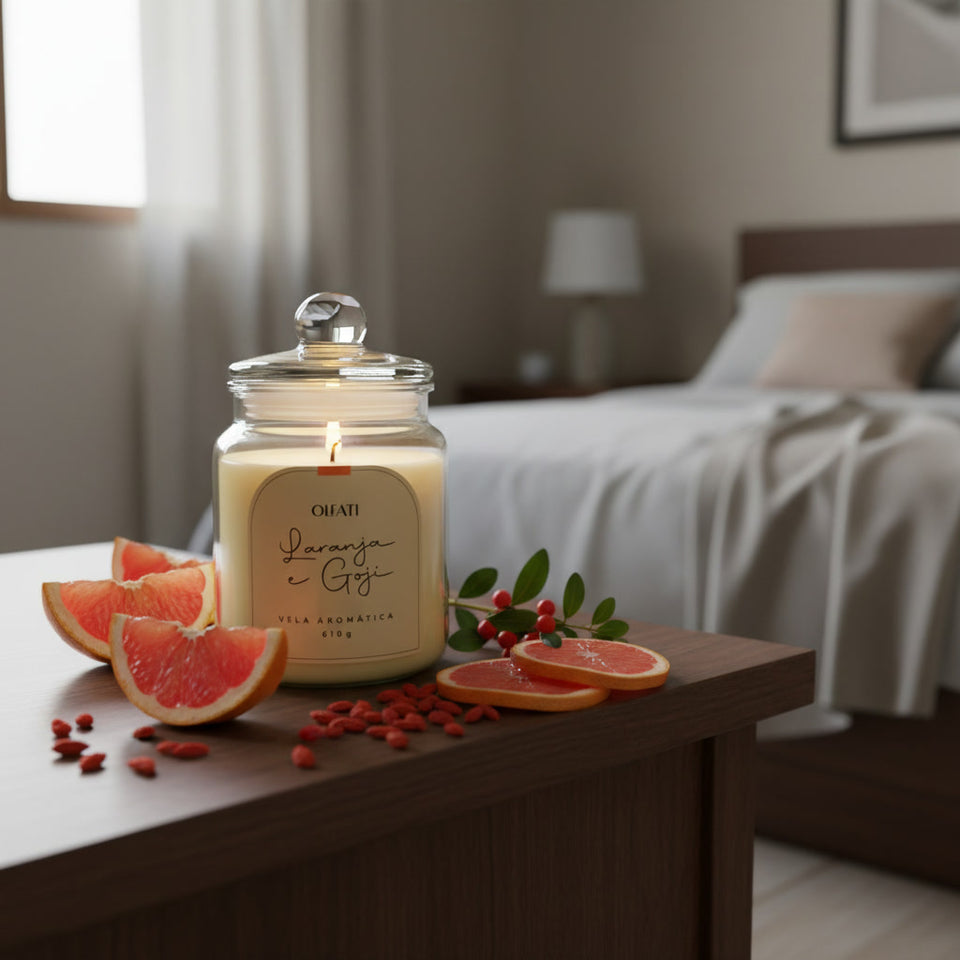Vela Aromática 610g - Laranja e Goji - Olfati Candle