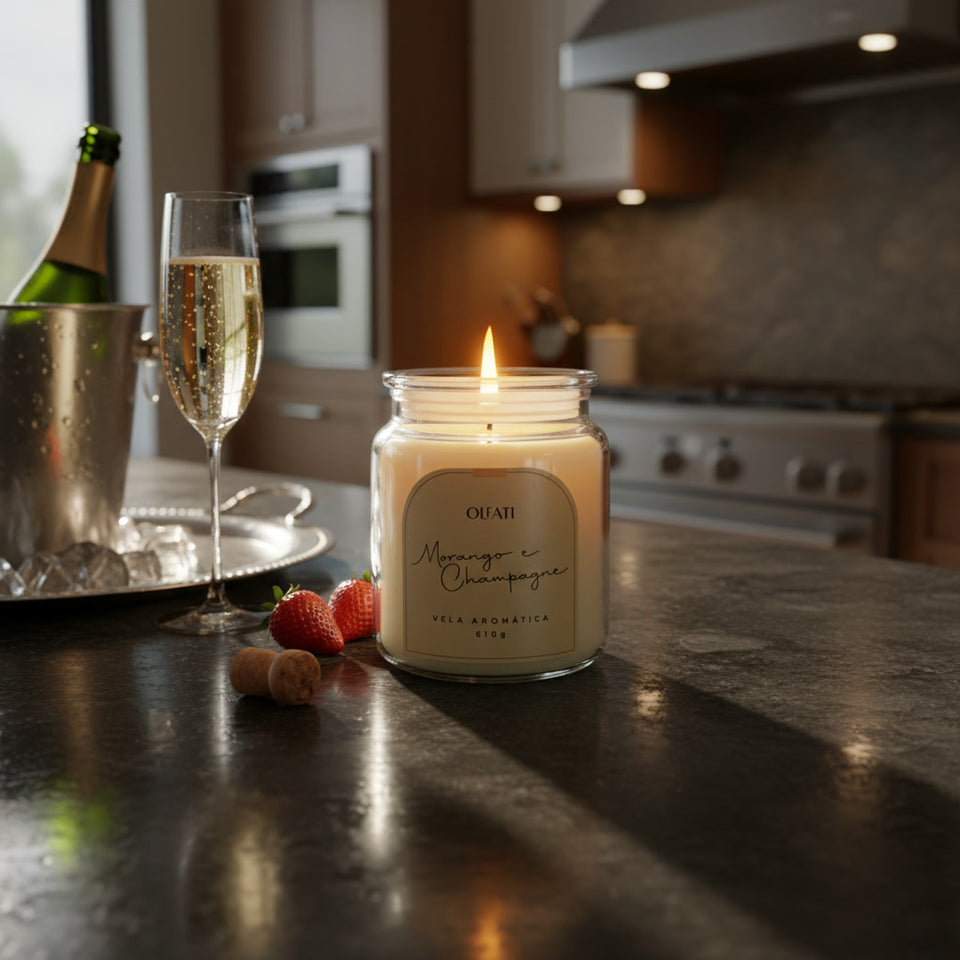 Olfati Candle - Vela Aromática Morango e Champagne 610g